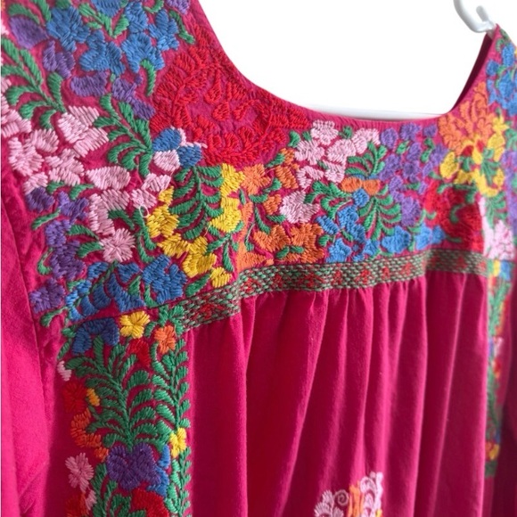 J Marie Linen Blend Vibrant Pink Floral Embroidered Tunic Shift Dress (Sz. S) - Picture 3 of 10